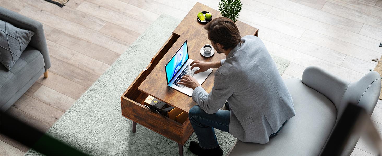 Coffee Table, Lift Top for Living Room, Rising Tabletop Wood Dining Center Tables with Storage Shelf and Hidden Compartment