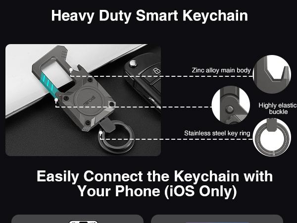 Keychain Tracker, Men's Key Chain Works with Find My(iOS Only), Heavy Duty Keychain Carabiner Bottle Opener, Car Key Chains with Finder, Anti-lost Keyrings Tracker, Rechargeable