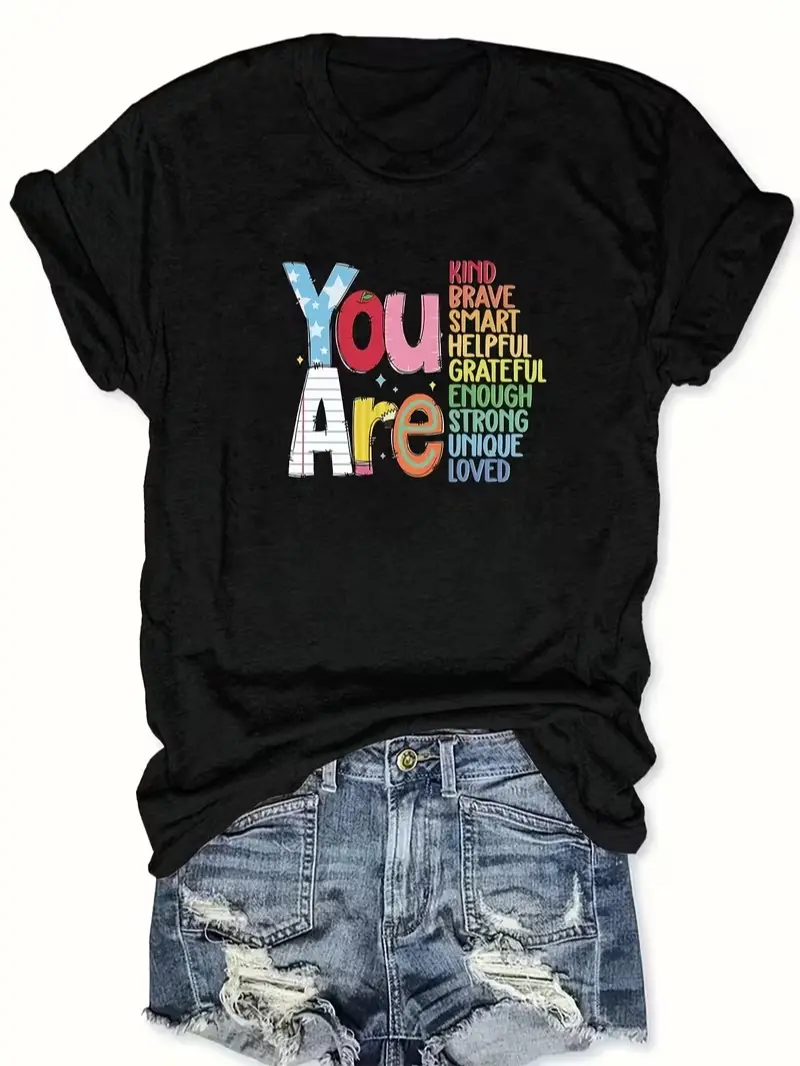 Men's Casual Soft Cotton Short-Sleeve Menswear Top - Round Neck, Relaxed Fit, "You Are Loved" Positive Affirmation Print, Self-Love Vibe, Teacher-Focused