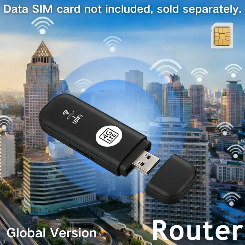 JOYTUTUS Plug-and-Play 4G LTE Mobile Router - Compact Mini Wi-Fi Hotspot Modem, 150Mbps Unlocked Portable Car WiFi Adapter, USB Wireless Dongle for Desktop PC, Laptop, TV (Requires Separate Data-Only SIM Card, Black), 150Mbps Speed