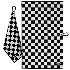 RokFit Gym & Golf Towel – Multi-Use, Quick-Dry, Durable Utility Towel with Bold Graphic and Carabiner Clip (Checker)