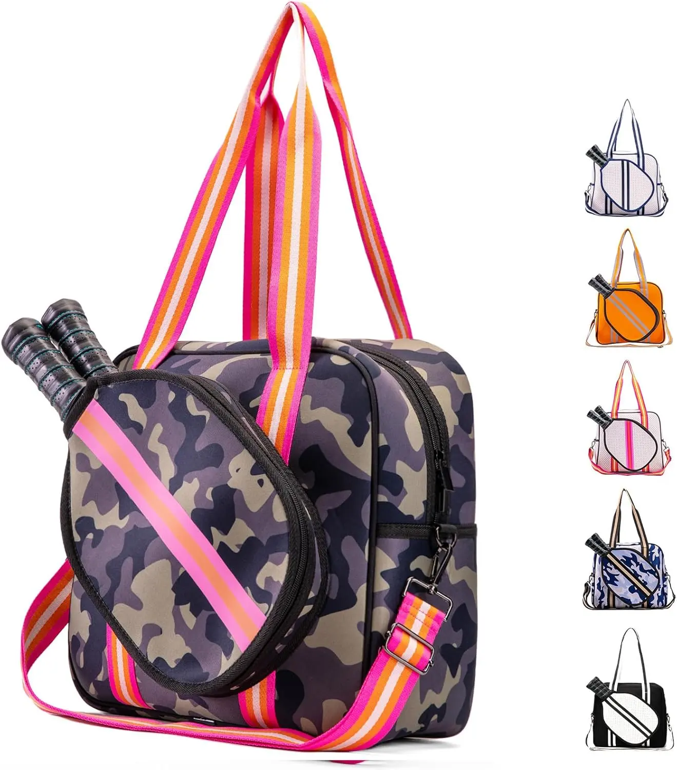 Neoprene Pickleball Paddle Bag & Crossbody Tote for Women-Men, Court Carry Bag with Adjustable-Detachable Shoulder Strap, 3 Pockets, Insulated Water Bottle Holder, Effortless Organization, Durable Exquisite Craftsmanship