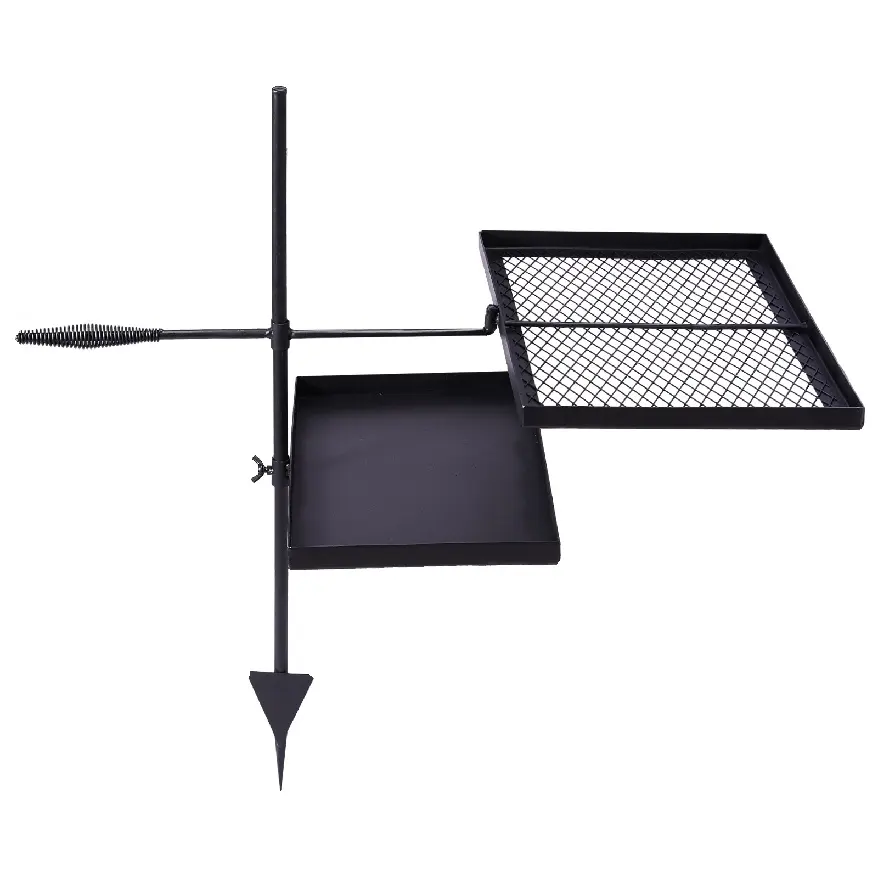 Swivel Campfire Grill & Skillet Combo, Heavy Duty Height Adjustable Open Fire Grate with 360° Rotation, Portable Steel Camping Cookware for Hikers, Overlanding, & Backyard Bonfires