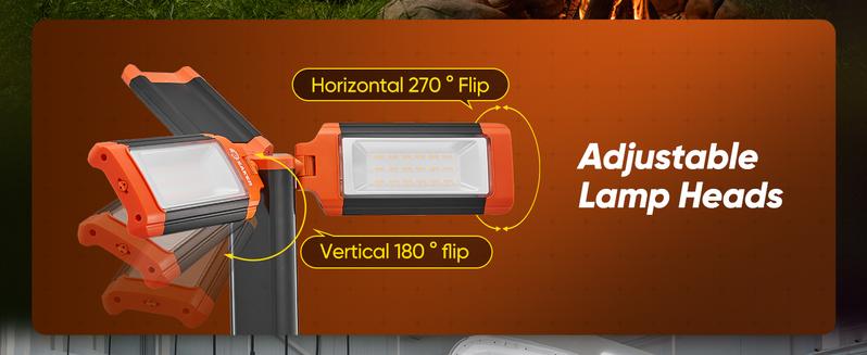SAKER Portable Camping Light with Stand, Rechargeable Work Light, Dimmable Emergency Flashlight for Garage, Outdoor Work, Power Outage, Fishing LD10 Orange