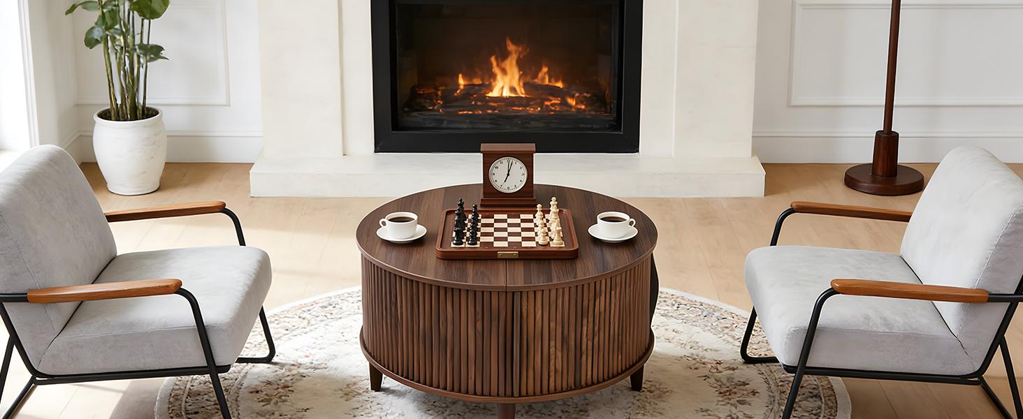 Round Coffee Table, Wood Coffee Tables for Living Room with Storage, 2-Tier Center Circle Counter with Wooded Desktop, 110 lbs Capacity, Anti-Slip Feet, Modern Farmhouse Design