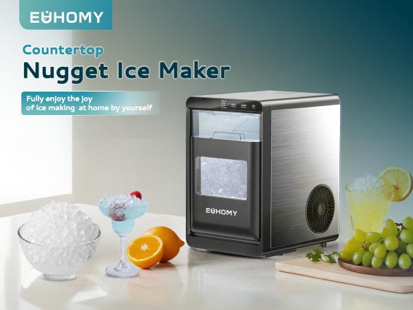 【 LIVE】EUHOMY：Nugget Ice Maker Countertop, 44Lbs/24H Pebble Ice Maker Machine, Self-Cleaning Pellet Ice Machine with Ice Scoop&basket, Sonic Countertop Ice Machine for Home/Kitchen/Office(Black)