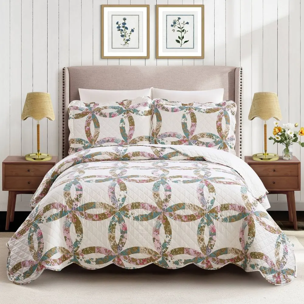 Modern Heirloom 3-Piece Dahila Chain Quilt Bedding Set, Recycled Poly Bedding Sets for Bedroom Use, Comfy Bedding Sets, Pattern Bedding Set