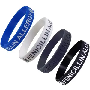 "PENICILLIN ALLERGY" Medical Alert ID Silicone Bracelet Wristbands 4 Pack
