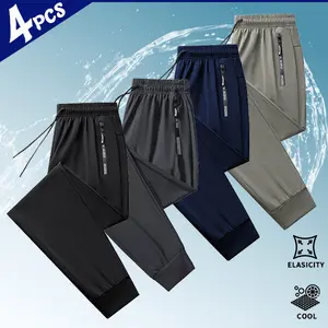 Summer long jogger pants for commuting, sports, and home wear, made from ice silk quick-dry fabric, non-fleece lined, stretchy jogger fit Outdoor Cargo Ankle Tapered Dress Wide-Leg Pleated Men's