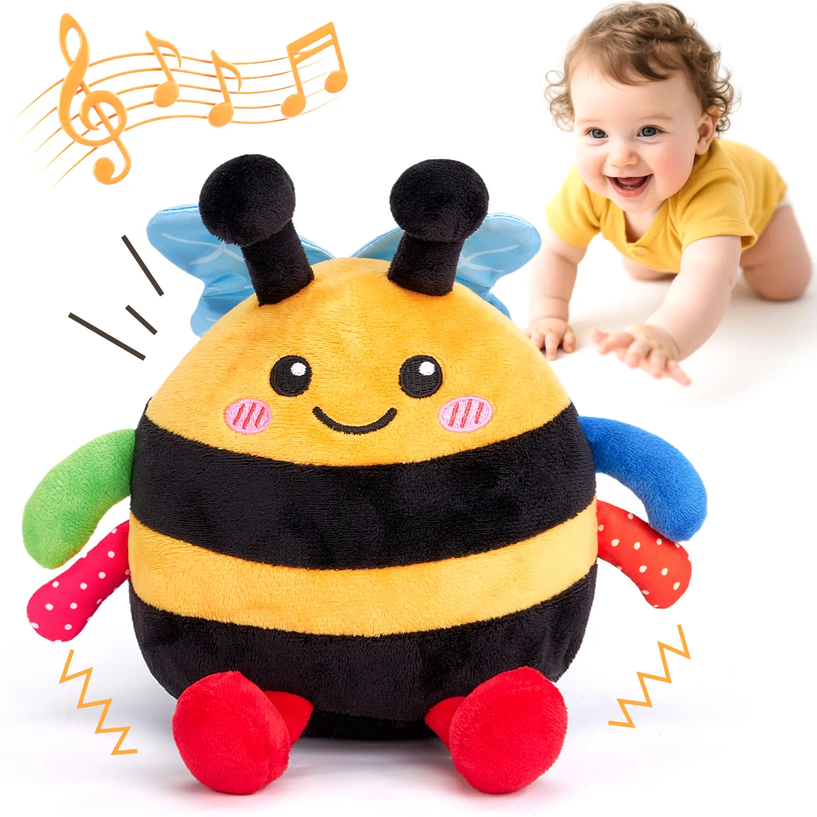 hahaland Baby Toy for 6-12 Months – Crawling Musical Dancing Bouncing Learning Bee Plush,Abeja que baila/Abeja que canta/ Interactive,48 Songs & Repeat what you say,Tummy Time Toy infant toy for Birthday 0-3 Months/6-12 Months,Cute Gifts Play