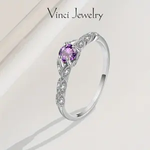 925 Sterling Silver 1.53 Cttw Purple Amethyst White Synthetic Sapphire and Synthetic Moissanite Engagement Ring For Women