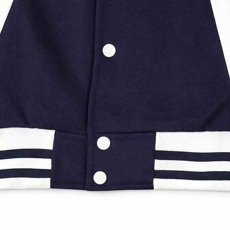 Classic Varsity Jacket – Button-Up Letterman Jacket, 80% Cotton 20% Polyester, Casual Streetwear Coat – Red, Navy, Black