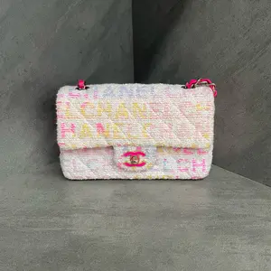 Pre-owned CHANEL Canvas Shoulder Bags Pink Wool Quilted Diamond Pattern Shoulder Bag Handbag Crossbody Bag