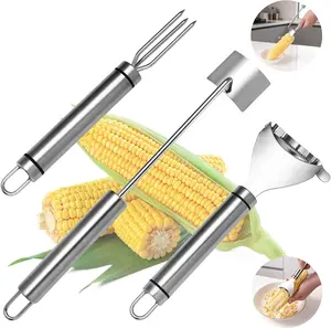 Corn Peeler 3PCS Stainless Steel Corn Peeler for Corn on The Cob with Corn Stripper Tool and Corn Holder Set, Corn Cob Stripper Tool for Quick & Easy Peeling, Corn Scraper for Kitchen