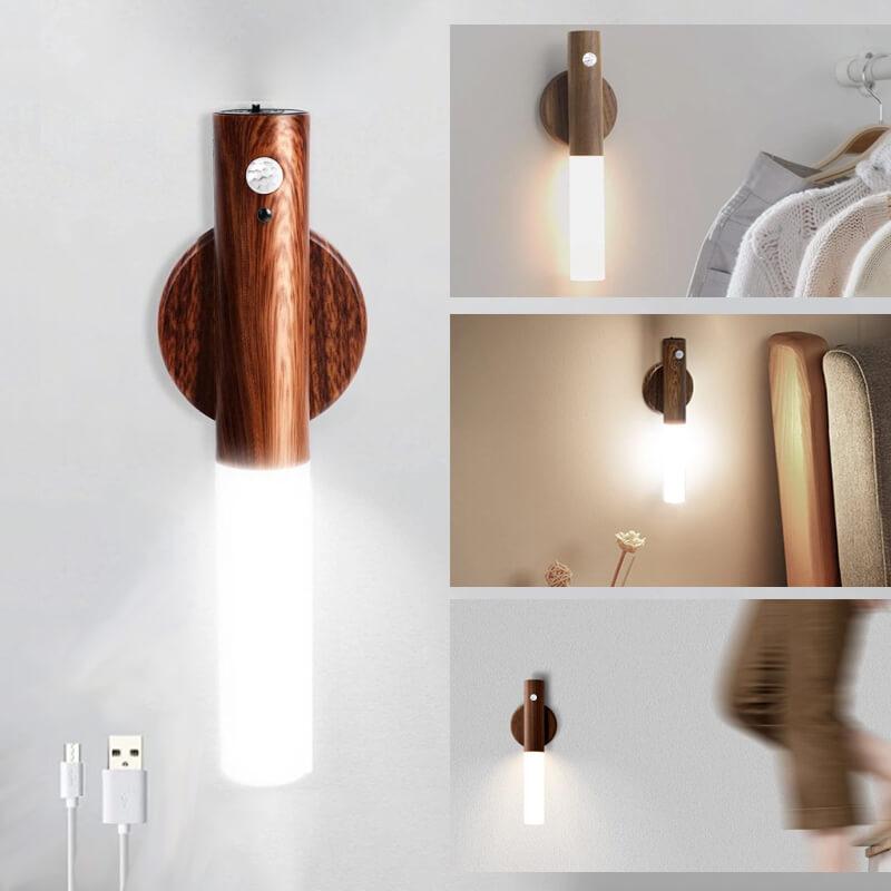 Hokolite Rechargeable LED Motion Sensor Closet Light in Wooden Texture with Magnetic Base for Easy Installation and Non-Glaring Design Modern Decor Smart Home