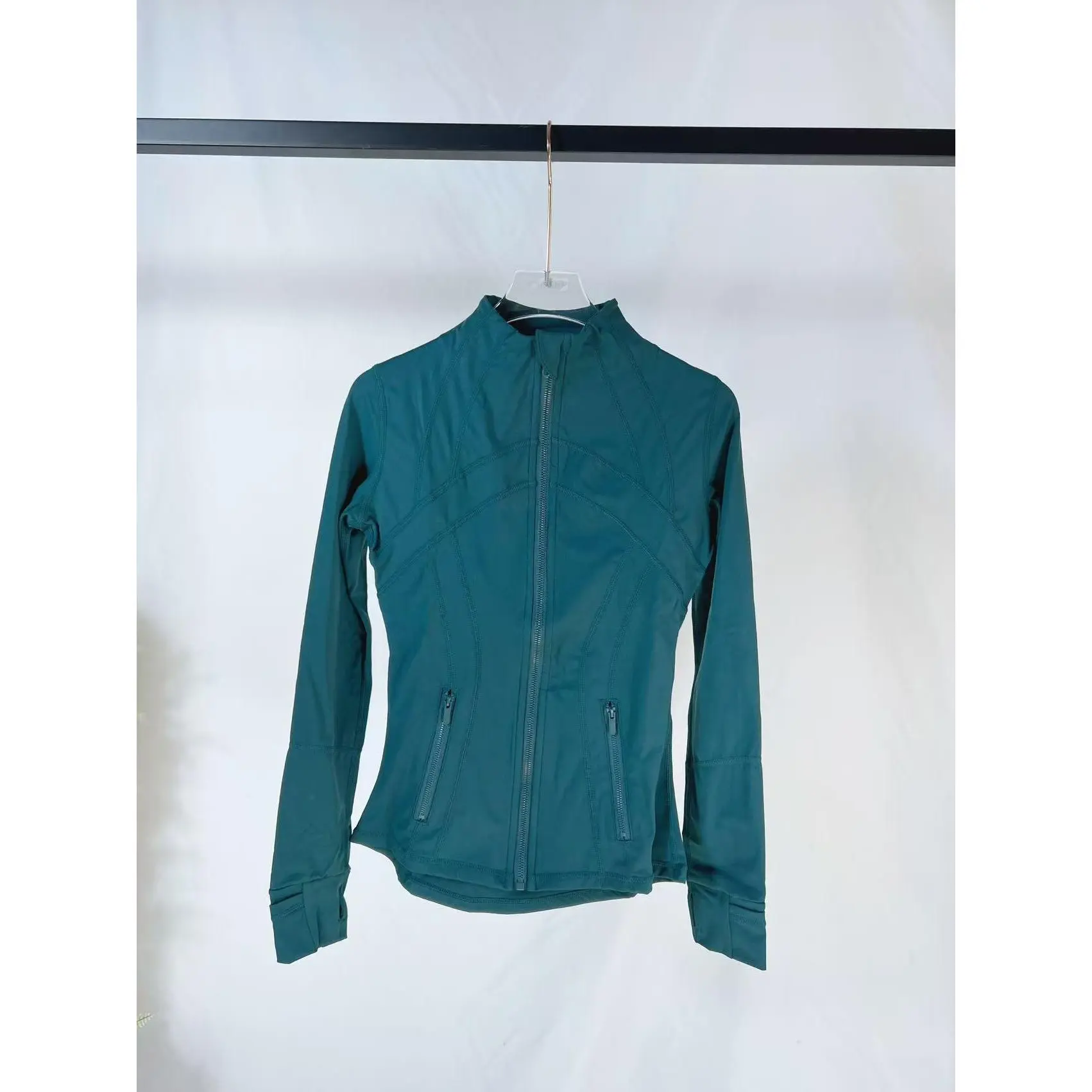 Turquoise standing collar jacket
