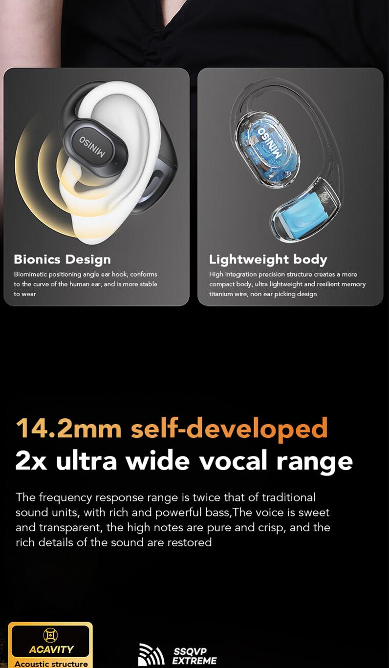 MINISO MS156 Open-Ear Wireless Bluetooth Earphones IPX5 Waterproof High-Fidelity Sound for Outdoor Activities & Daily Use