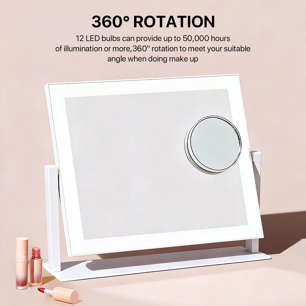 GALENTAL Vanity Mirror with Lights, LED Makeup Mirror with Dimmable 3 Color Modes, Touch Screen Control Vanity Based Mirror Desk Mirror Square White GALENTAL Vanity Mirror with Lights, LED Makeup Mirror with Dimmable 3 Color Modes, Touch Screen Control Vanity Based Mirror Desk Mirror Square White