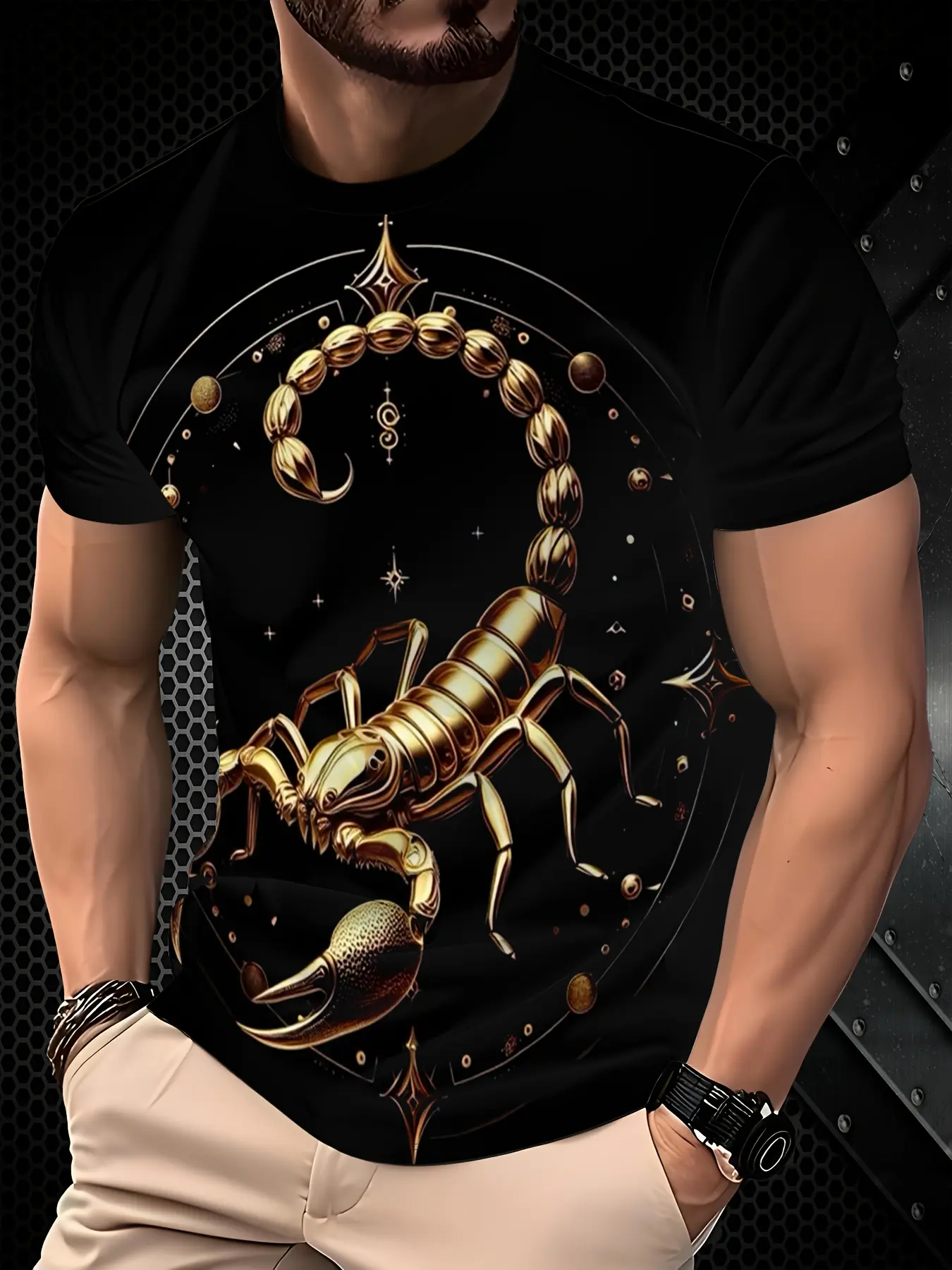 Men's 3D Scorpion Pattern Digital Print Short Sleeve T-Shirt, Casual Comfortable Round Neck Top, Fashionable and Versatile, Regular Fit for Casual Attire