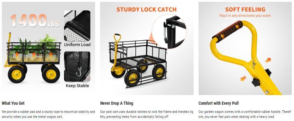 VEVOR Steel Garden Cart, Heavy Duty Max 1400 lbs Capacity, with Removable Mesh Sides to Convert into Flatbed, Utility Metal Wagon with 2-in-1 Handle and 15 in Tires, Perfect for Garden, Farm, Yard VEVOR Steel Garden Cart, Heavy Duty Max 1400 lbs Capacity, with Removable Mesh Sides to Convert into Flatbed, Utility Metal Wagon with 2-in-1 Handle and 15 in Tires, Perfect for Garden, Farm, Yard