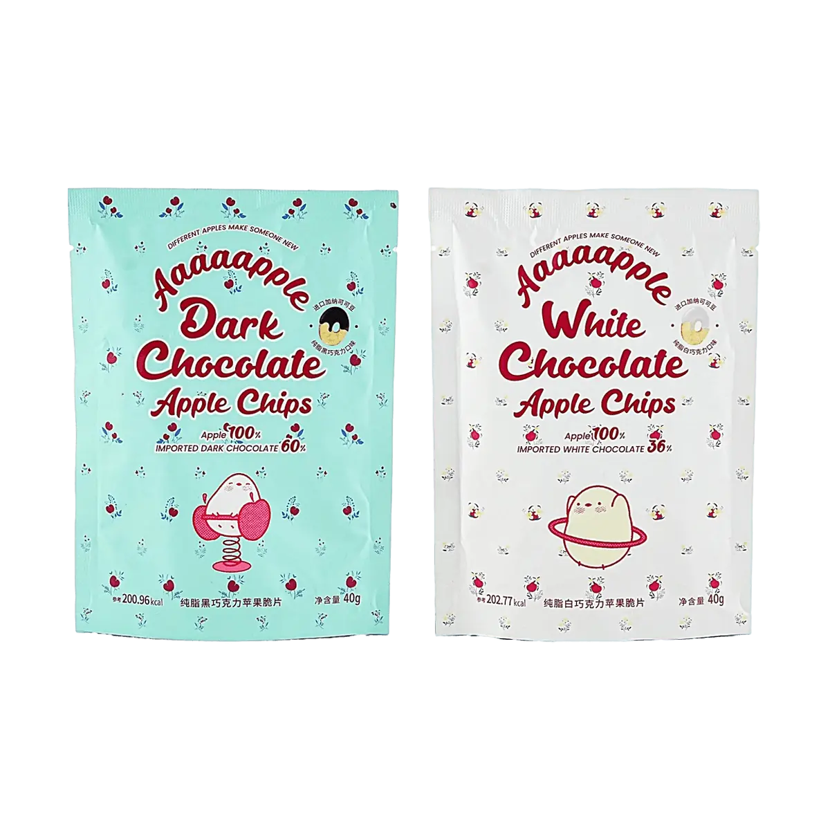 Apple Crisps with Dark & White Chocolate - 2 Flavors Combo Pack (40g x 2 Bags) - Pure Cocoa Butter Chocolate & Apple - Viral TikTok Snack