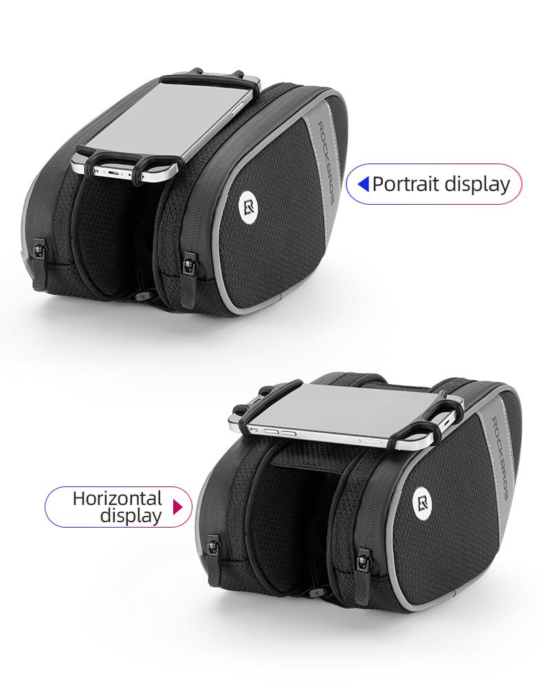 ROCKBROS Bike Front Frame/Handlebar Phone Mount Bag Top Tube Bike/Bicycle Bag Waterproof Cycling Accessories Bike Pouch with 360° Rotation Phone Holder Fit Smartphone Below 6.7''