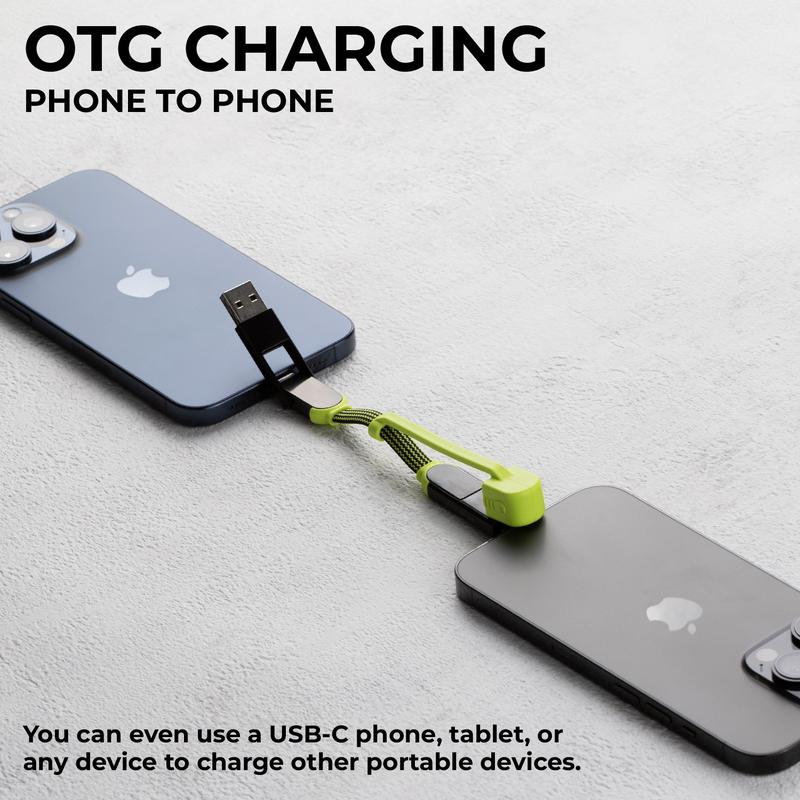inCharge XL Pocket - 6in1 keyring cable, 100W Fast-charging cable for iPhone, iPad, Android, Laptop, and More (Micro USB, Lightning, DUAL, USB-C devices)