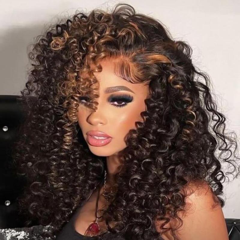 [Flash Sale] Wiggins Hair Ready To Go Glueless Wig Wand Curl Ombre Brown With Highlights 7x5 Lace Closure Wigs Human Hair Pre Cut Lace Beginner Friendly
