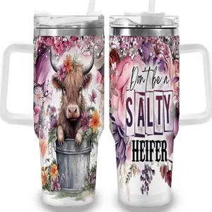 1pc 40oz Floral Cow Tumbler with Lid, Insulated Travel Mug, Gift for Women Men, Ideal for Halloween, Independence Day, Memorial Birthday Gift, Coffee Cup, weird stuff,Perfect Mother's Day Earth Day Spring Gardening Easter Gifts for Grandma, Wife, Teacher