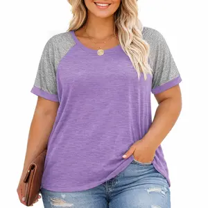 Plus Size Tops for Women Summer Raglan Color Block T Shirts Short Sleeve Loose Fit Tee