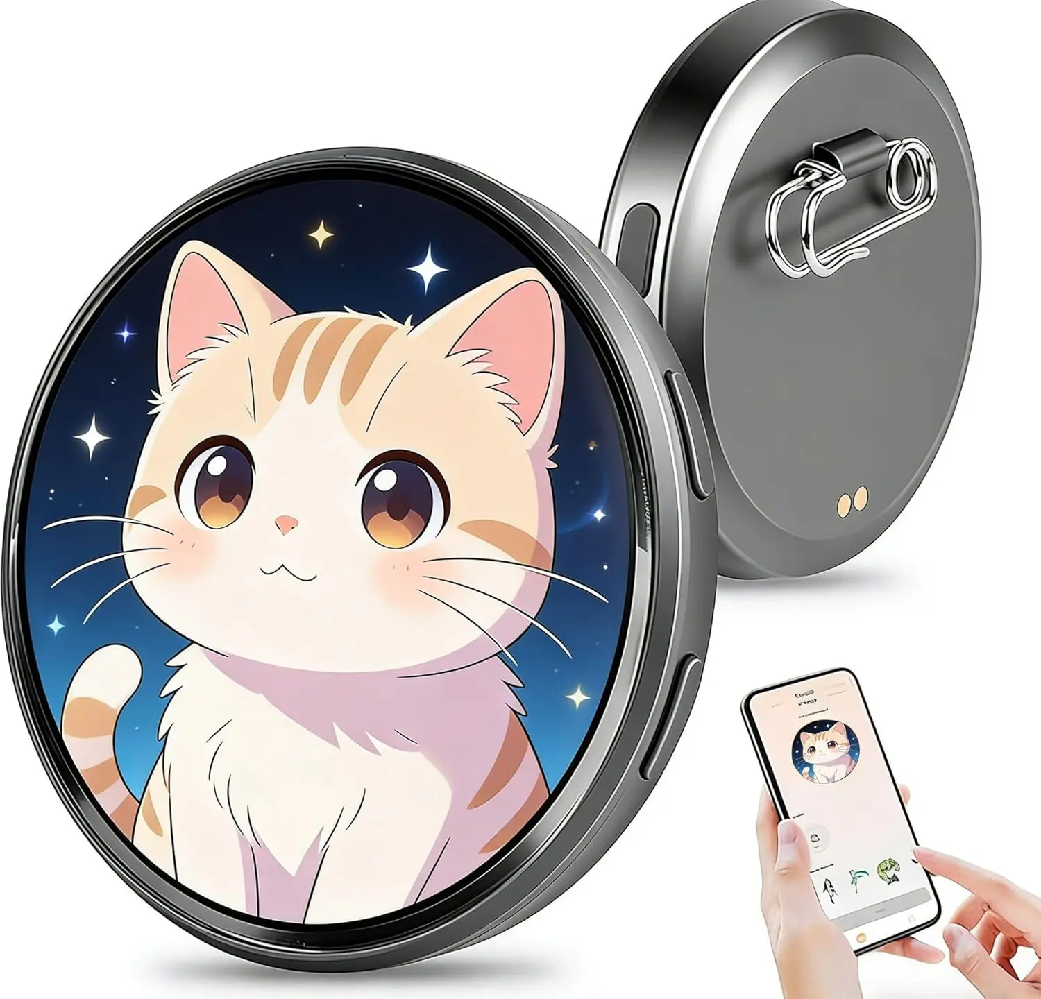 Bluetooth-Controlled Customization Smart Electronic Display Digital Pin - Supports Photos/GIFs/Videos, Cartoon-Ready, ABS Bag Accessory Clip for Daily Use & Events, Easy Operation