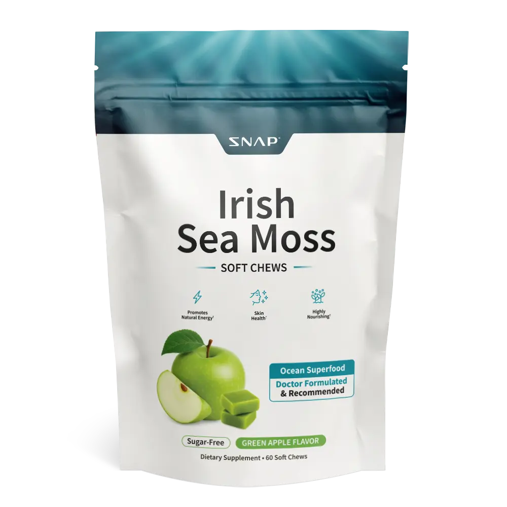 Irish Sea Moss Chews - Thyroid Health - Fights Premature Aging - Contains 92 Essential Nutrients Our Bodies Need to Thrive - Promotes Energy & Vitality - Green Apple Flavored Soft Chews