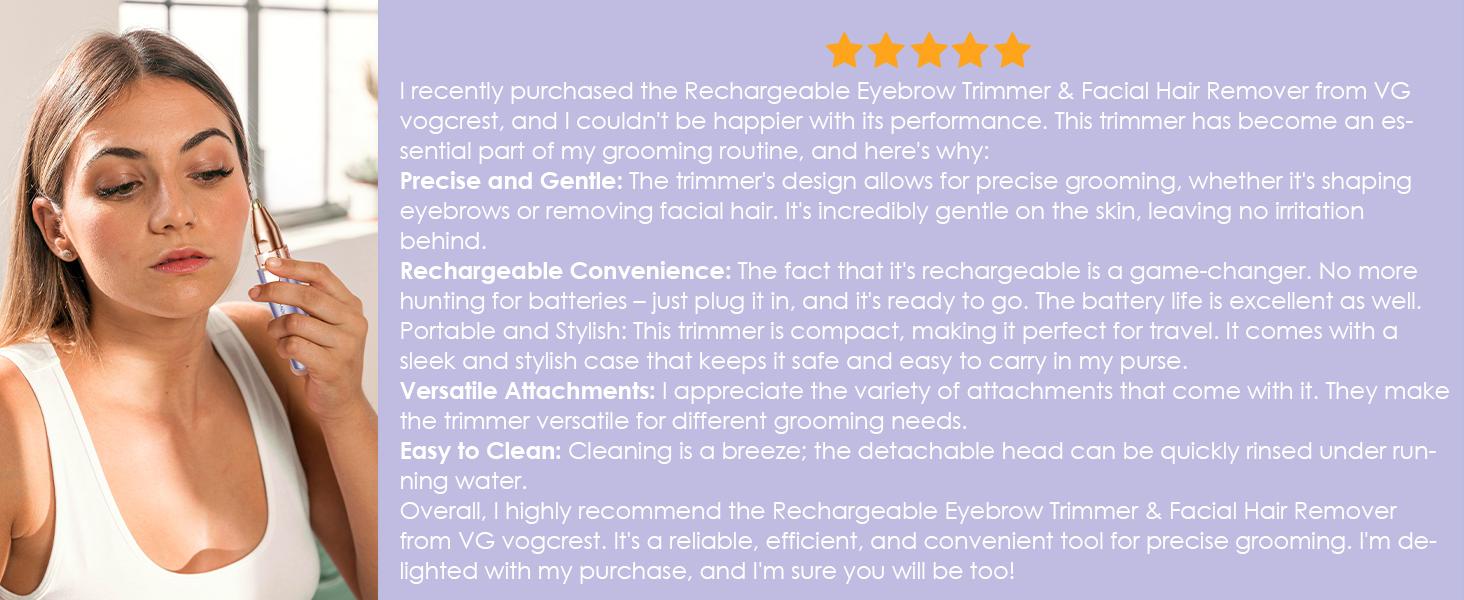 VG VOGCREST 2in1 Rechargeable Eyebrow Trimmer & Facial Hair Remover with LED Light - Painless Precision Shaver for Face, Lips, and Body - Comfort