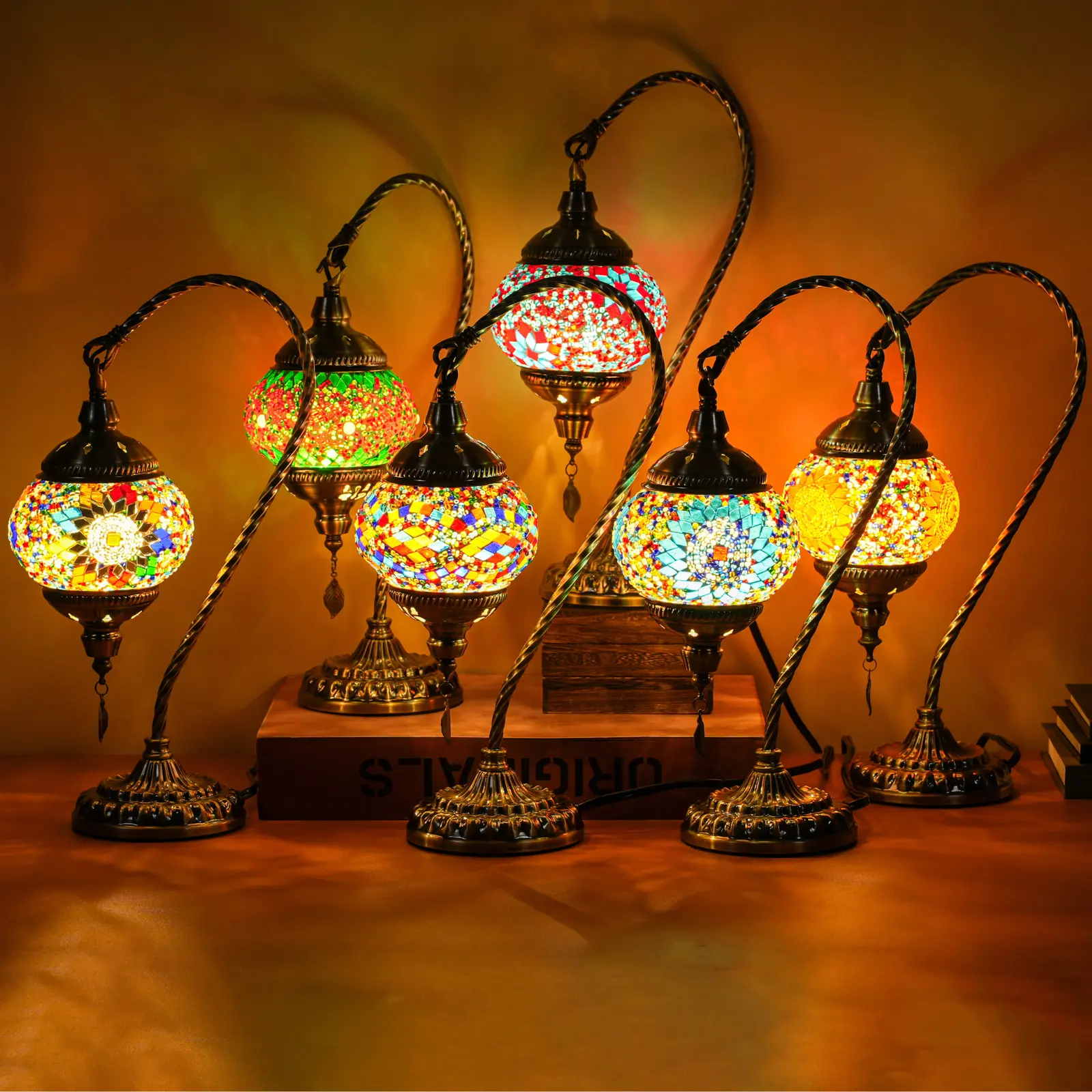 Swan Neck Turkish Mosaic Table Lamp, Vintage Moroccan Handmade Glass Desk Lamp, Plug-In Boho Decor Night Light with Antique Bronze Base, Unique Stained Glass Shade for Bedroom Living Room Home Decor Dimmable Lamp