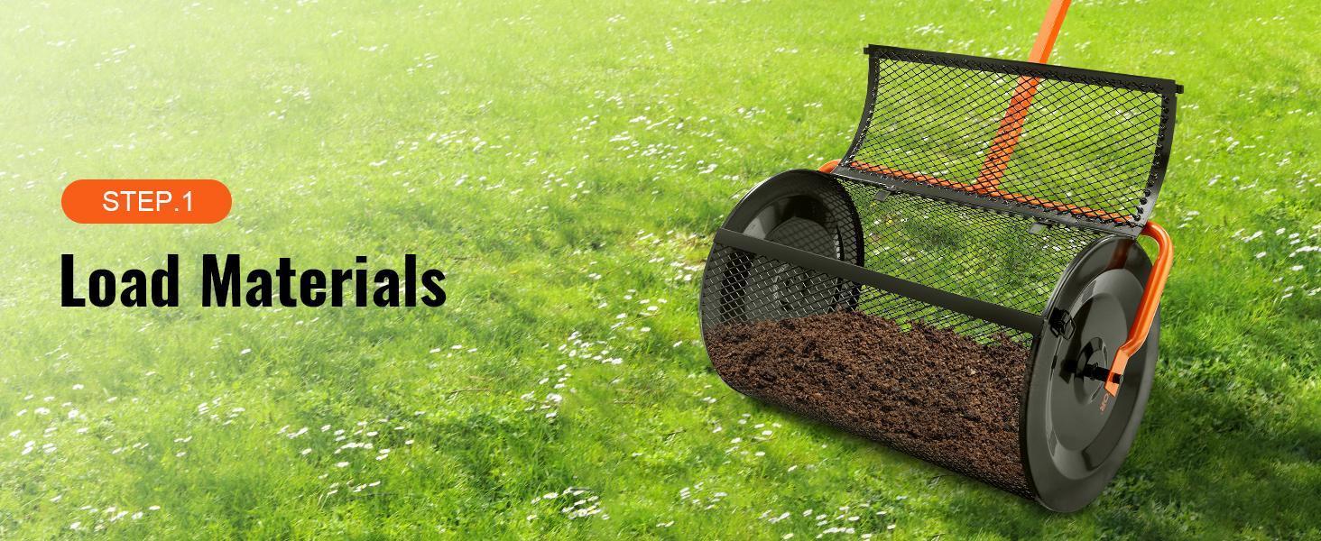 VEVOR Compost Spreader Peat Moss Spreader 24 inch Wide 24.4-26.4" Height Adjustable Lawn & Garden Spreaders Compost, Top Soil, Mulch - Durable Lightweight Multi-Purpose Yard Care Equipment