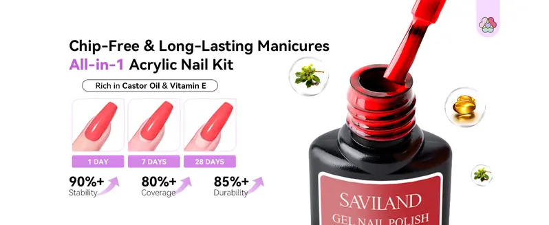 SAVILAND Essentials Acrylic Nail Kit – All-in-1 Set with Lamp EMA Monomer Gel Polish Nail Drill Cuticle Remover for Home DIY Starters