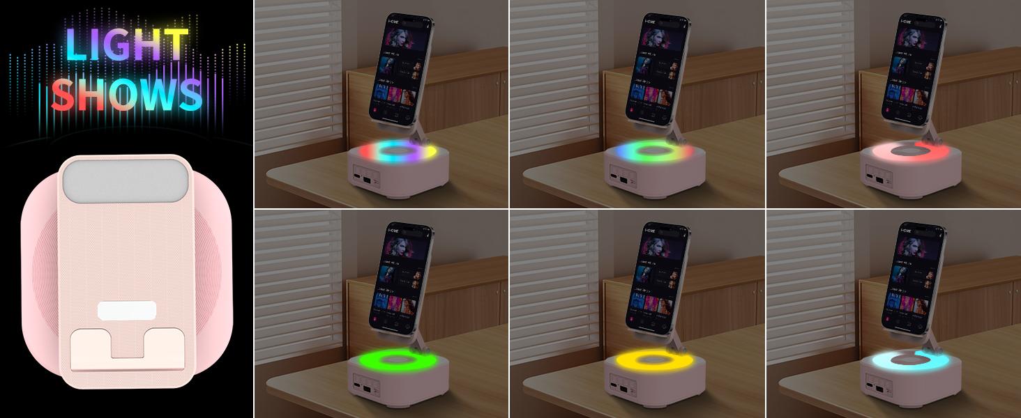 Cell Phone Stand with Wireless Bluetooth Speaker, LED, Anti-Slip Base HD Surround Sound,Perfect for Home/Outdoor with Bluetooth Speaker for Desk Compatible with iPhone/ipad/Android,Gifts for Men Women