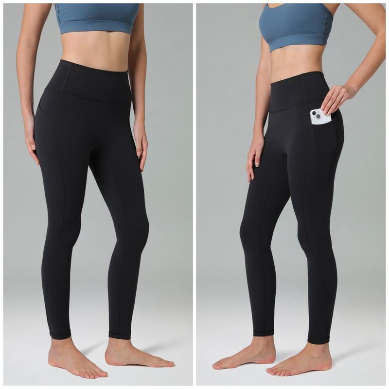 Colorfulkoala Dreamlux No Front Seam Leggings with Pockets for Women 25"/28" Inseam，High-Waisted Soft Yoga Pants in Black - Gym Bottoms Athletic Stretchable Tight Fit Sporty
