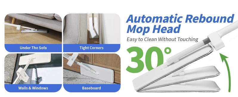 Oshang Flat Mop and Bucket OG7, Mops for Floor Cleaning with Scraping Blade, Portable Design, and Wheels for Easy Transport