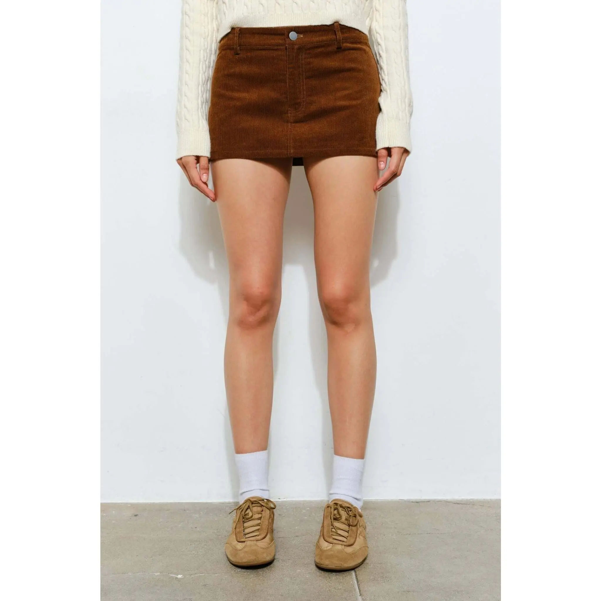 Women's Retro Corduroy Comfy Basic Mini Skort - Lined Hybrid Skirt with Belt-Loops, Small Patch Pockets, Button Front, Zip, Spandex Blend, Everyday Casual Soft Rayon Women's Bottoms
