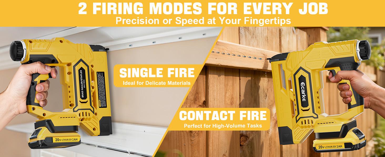 Ecarke Cordless Brad Nailer Compatible with Dewalt 20V Battery, 18 Gauge Electric Nail Gun Staple Gun with 2.0Ah Battery & Charger, 5/8 to 1-1/4 Inch 2 Modes Brushless Nail Gun with 100 Nails for Upholstery Wood