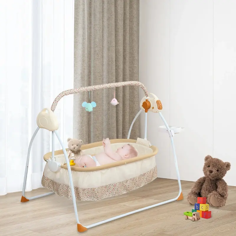 Foldable Electric Baby Cradle - 5-Level Adjustable Rocking, Swing with Music, Dual Control, Mosquito Net - Baby Bassinet for Newborns