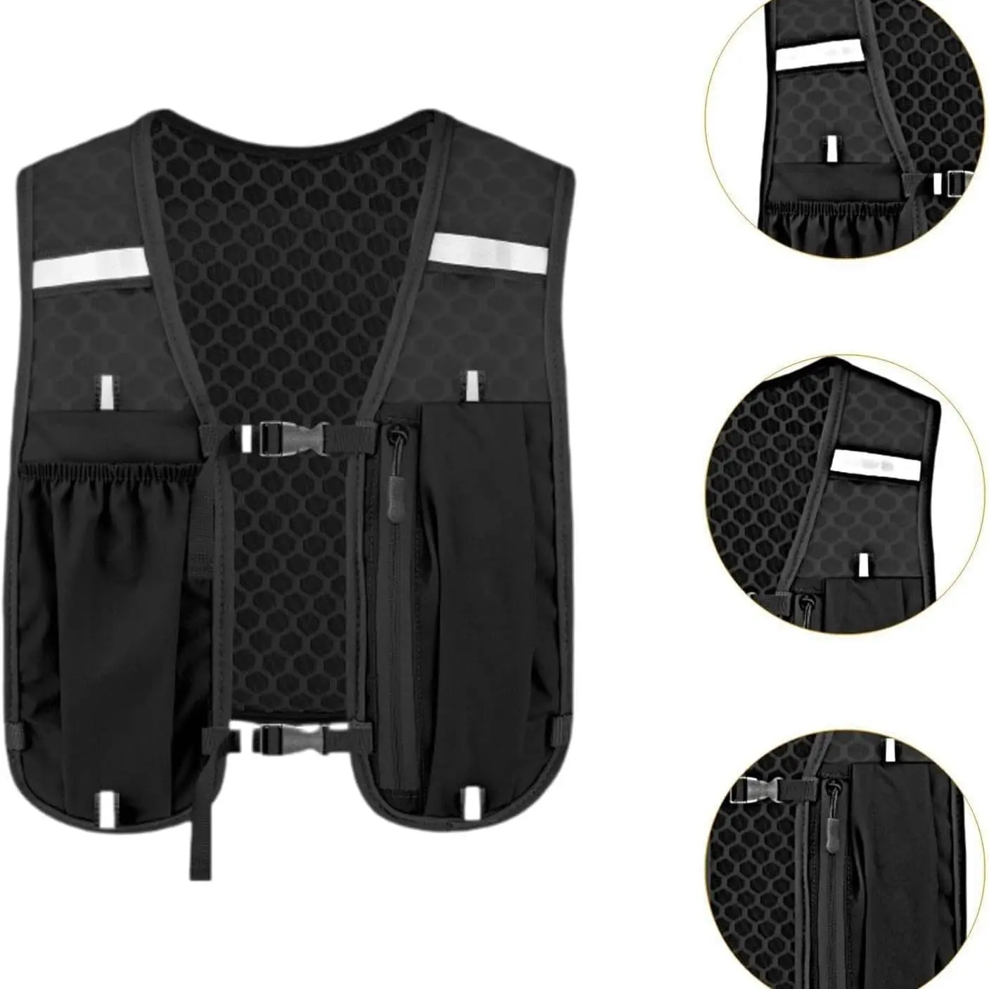 1PC Breathable Running Hydration Vest, Lightweight 3D Mesh Sports Chest Pack with Reflective Strip & Emergency Whistle, Stretch Pockets Fits 6-Inch Phone Water Bladder Storage, Adjustable for Hiking Cycling Marathon