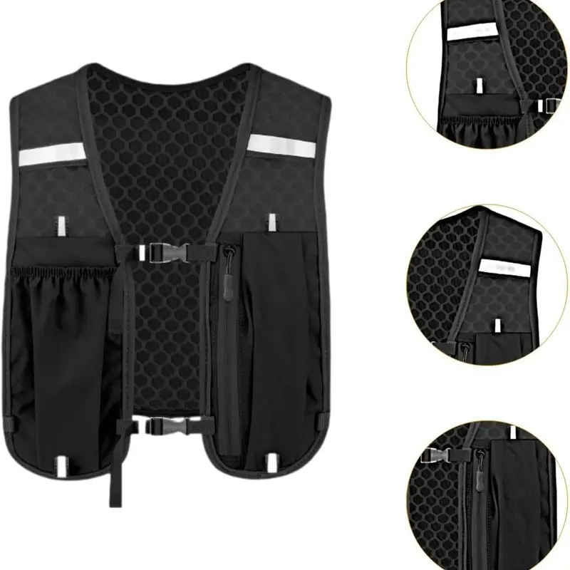 1PC Unisex Breathable Outdoor Running Hydration Vest for Runners - Lightweight 3D Mesh Jogging Equipment, Reflective Strip, Whistle Safety, Stretch 6-in Phone Pocket, Water Bladder Storage, Adjustable Accessories for Trail Running & Hiking/Cycling