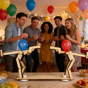 Wooden Duel Party Game Bots Interactive Balloon Popping Toy Handmade Wood Play Set for Gatherings Game Nights TikTok Viral Group Activity Gift Unisex    Valentine's Day gift