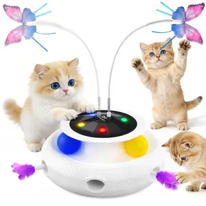4-in-1 Interactive Cat Toy | Fluttering Butterfly & Feather Teaser with LED Lights | Automatic Kitten Toy for Bored Indoor Cats Ball Track Surprise Mouse Hole