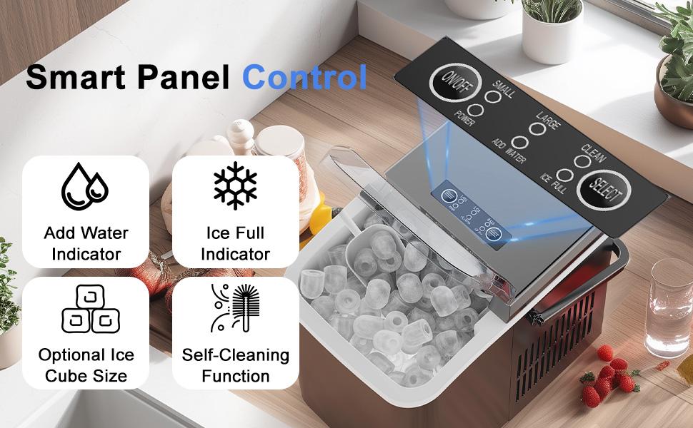 Countertop Ice Maker, Portable Ice Machine Self-Cleaning with Scoop, Basket and Handle, 9 Cubes in 6 Mins, 2 Sizes of Bullet Ice