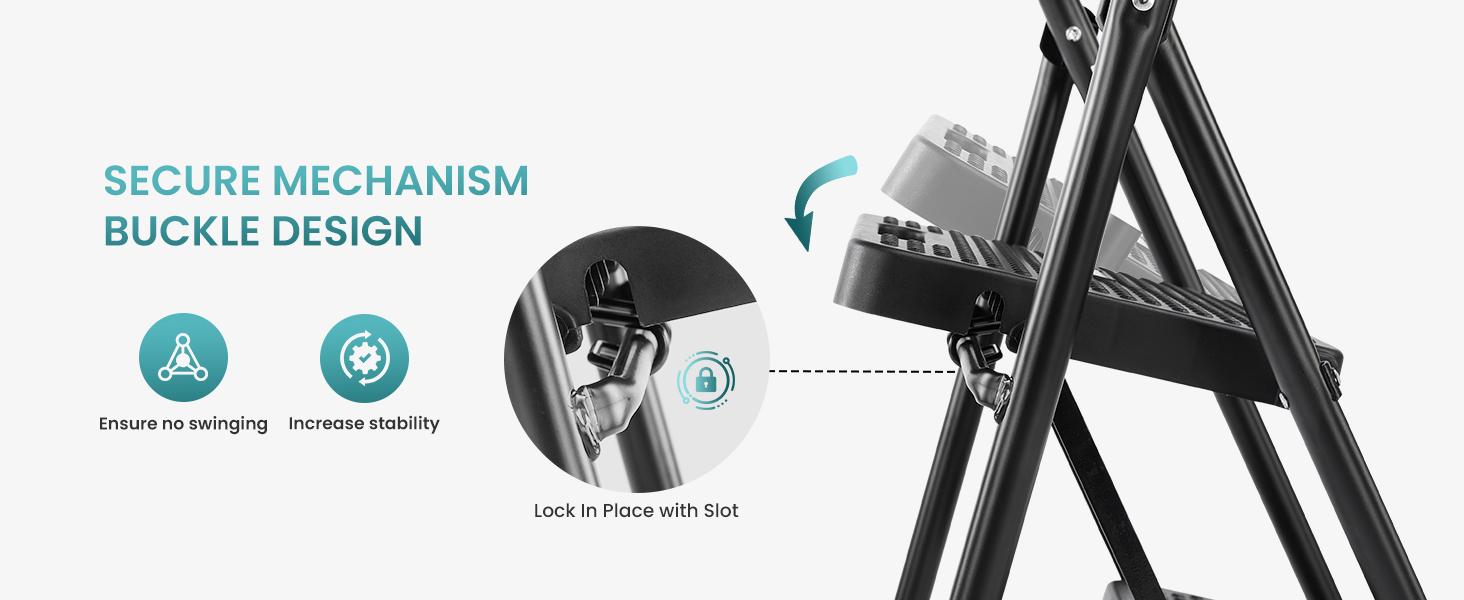 【Deal】Sweet Furniture S - Step Ladder, Foldable Stool with Wide Pedal, Cushioned Handle, 800lbs Capacity for Home Kitchen and Outdoor, Black