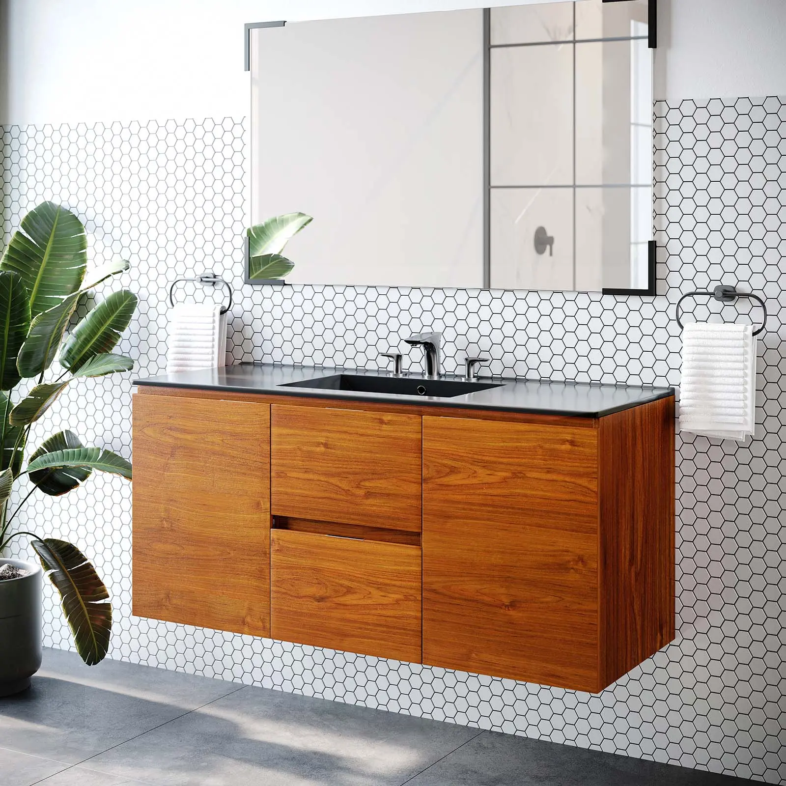 Modway Scenic 48" Wall-Mount Bathroom Vanity - Cherry Black Finish, Modern Clean Lines Design, Adjustable Functional Structure, Ample Storage Space, Assembly Required