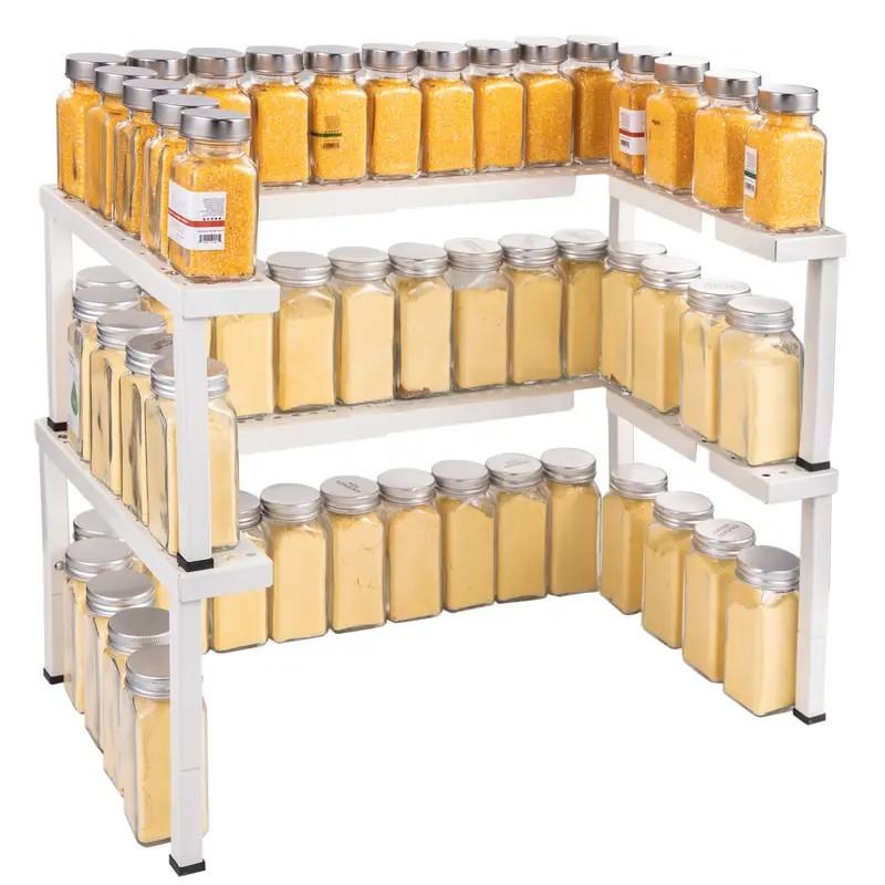 Kitchen Cabinets, Storage Rooms, Stackable Spice Racks, 2-Layer Adjustable Metal Iron Spice Racks for Storing Spices, Seasonings & Pasta Organiser White